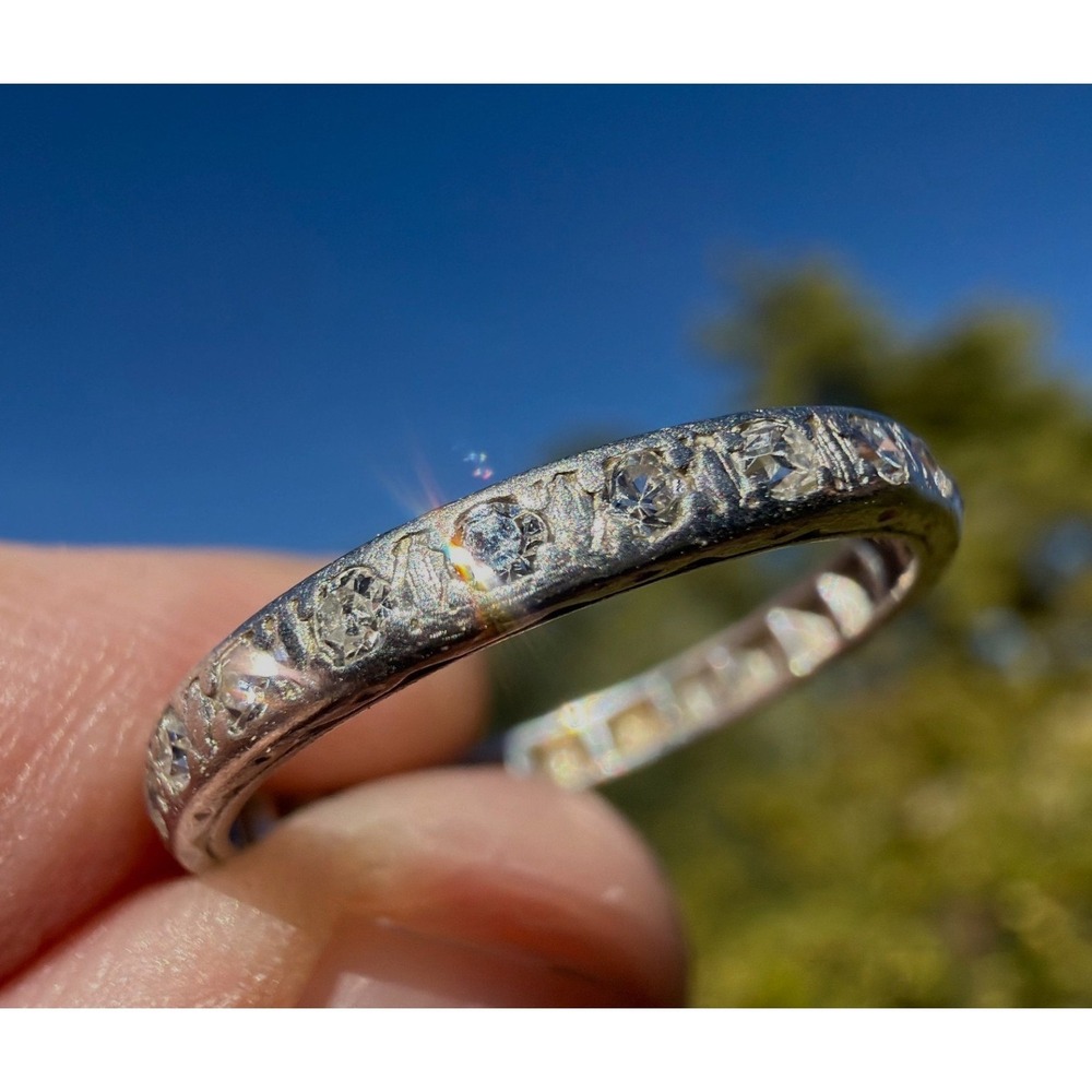 Antique Art Deco Platinum Engraved Natural Single Cut Diamond Ring -‎ Dated 1932